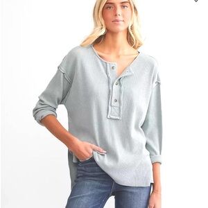 Women's Casual Henley Top - Light Gray